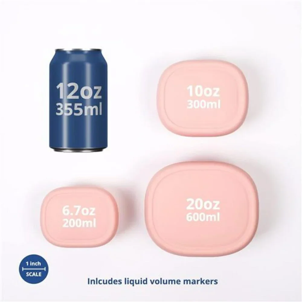 Nesting Silicone Containers Set of 3 Hard-Shell Silicone Food BPA Free Pink